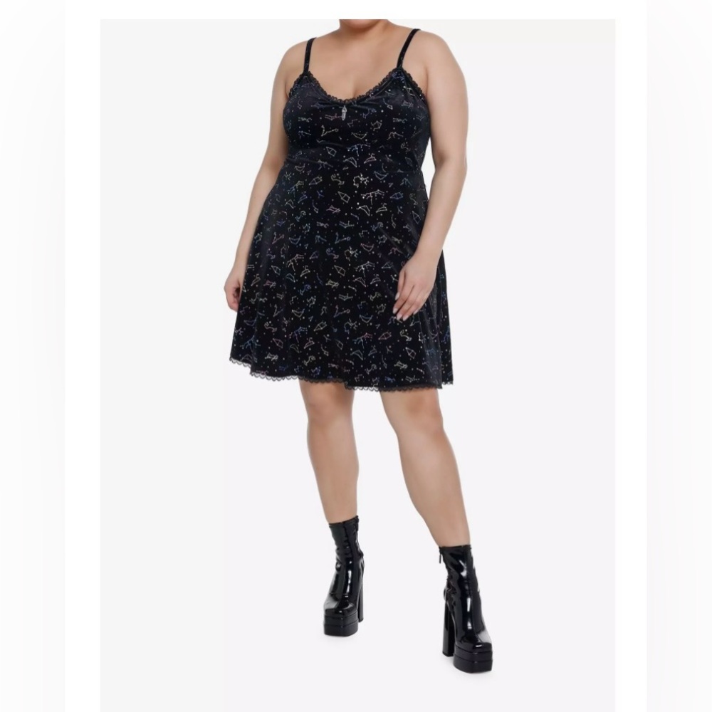 Cosmic Aura Rainbow Constellations Velvet Babydoll Skater Dress Whimsigoth XL